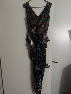 SHEIKE Abstract Draped Dress in Black Multicolor Size AU (US 2)